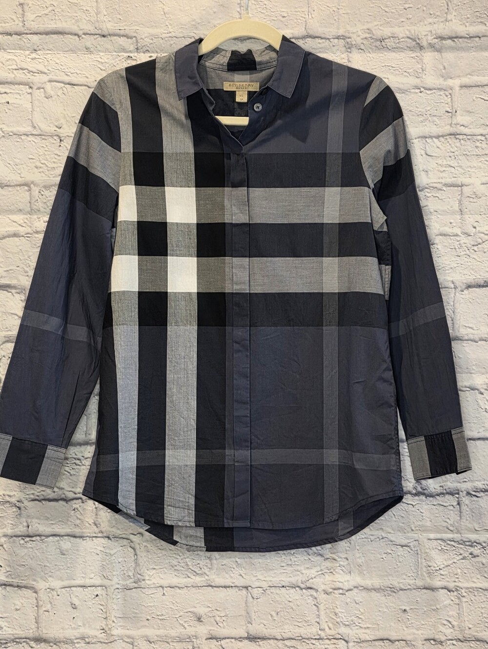 Burberry Brit Navy & Grey Exploded Giant Check Button Up Shirt - XS Flawless